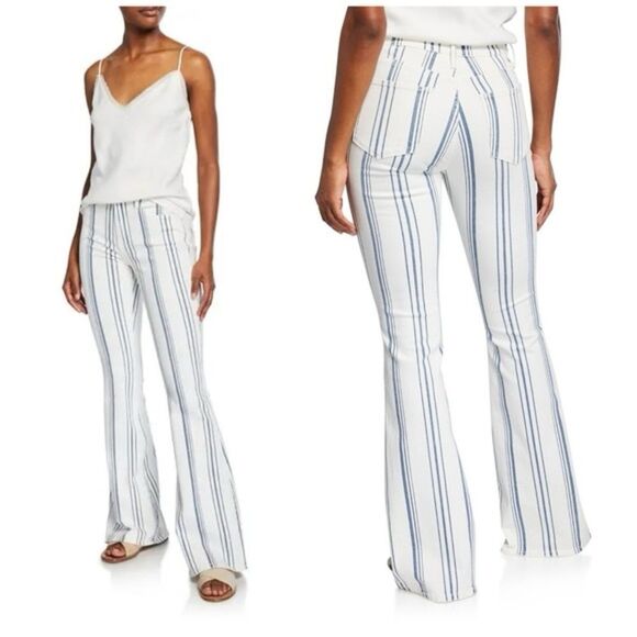 Frame Denim White and Blue Striped Flare Jeans - Picture 2 of 8